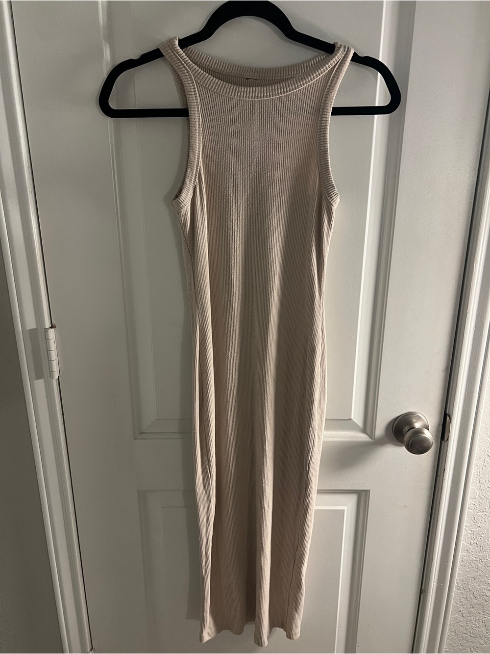 H&M Sleeveless Ribbed Maxi Dress in Light Beige